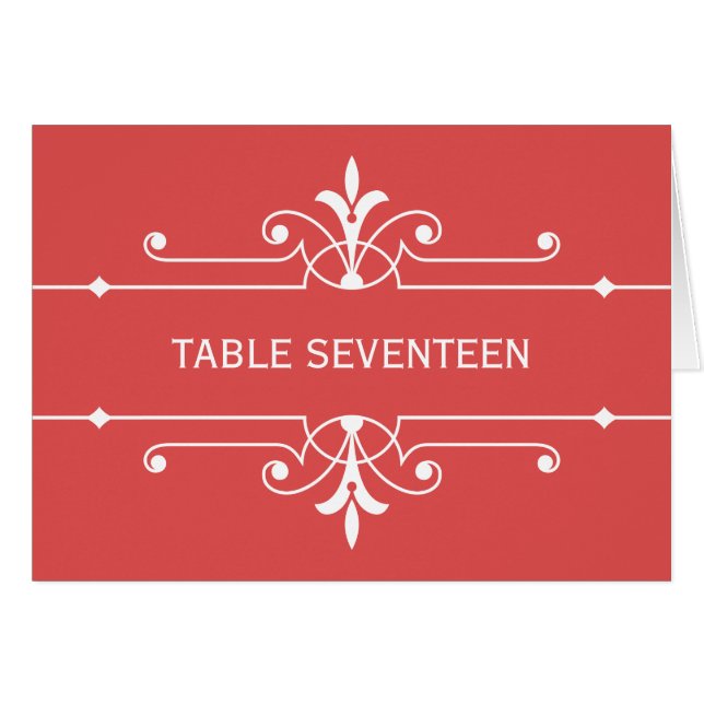 Red Fancy Ornamental Table Number Card (Front Horizontal)