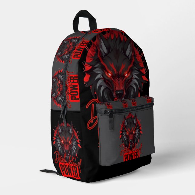 Red Fang Wolf | Bold Dark Magic Art Printed Backpack (Back Corner Left)