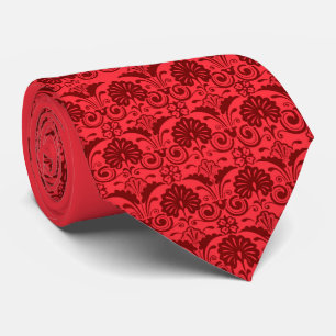 red fans and fronds print tie