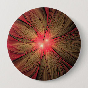 Red fansy fractal flower  10 cm round badge