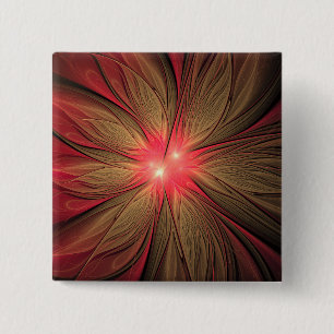 Red fansy fractal flower 15 cm square badge