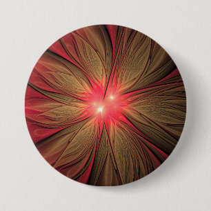 Red fansy fractal flower 7.5 cm round badge