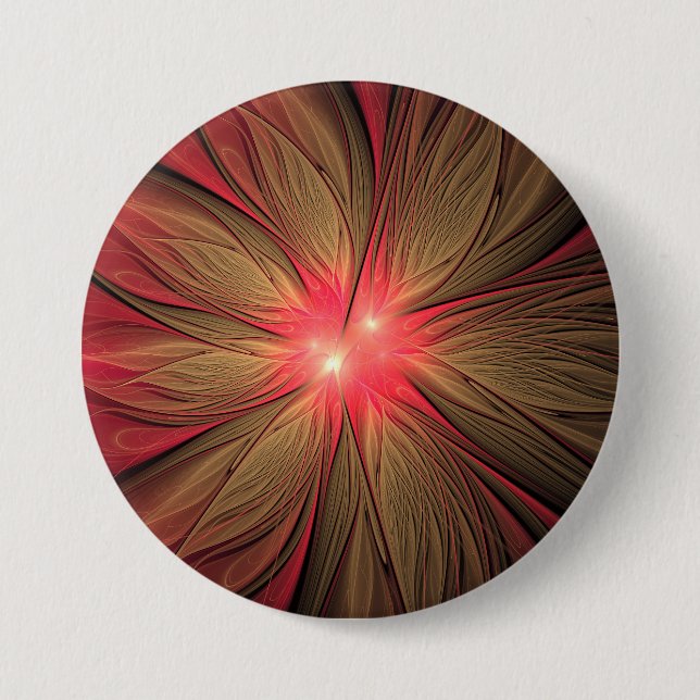 Red fansy fractal flower  7.5 cm round badge (Front)