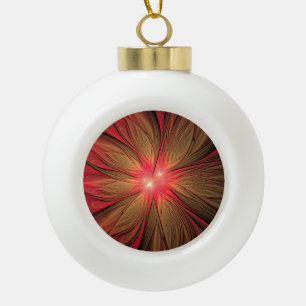 Red fansy fractal flower   ceramic ball christmas ornament