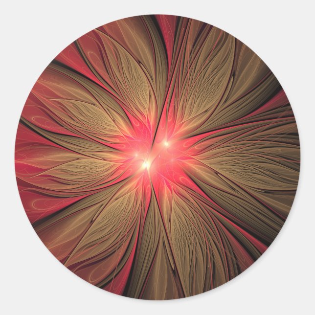 Red fansy fractal flower  classic round sticker (Front)