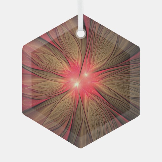 Red fansy fractal flower   glass tree decoration (Front)