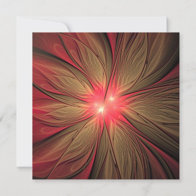 Red fansy fractal flower  invitation (Front)