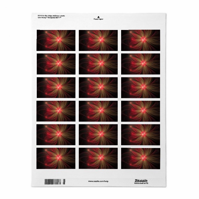 Red fansy fractal flower  label (Full Sheet)