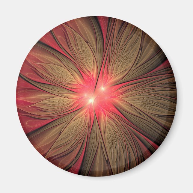 Red fansy fractal flower   magnet (Front)