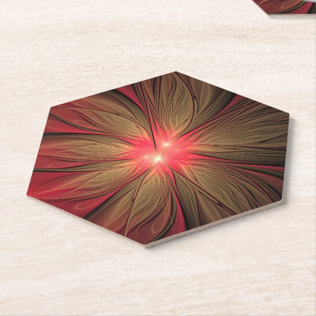 Red fansy fractal flower  paper coaster (Angled)