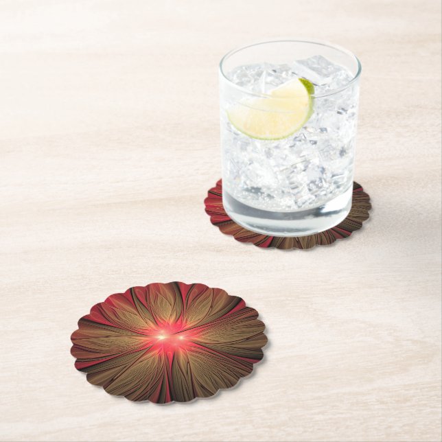 Red fansy fractal flower  paper coaster (Insitu)
