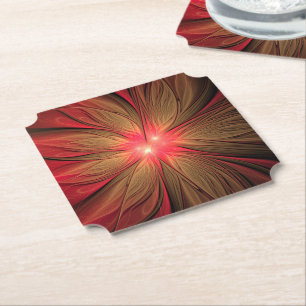 Red fansy fractal flower paper coaster