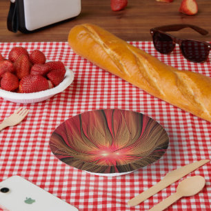 Red fansy fractal flower  paper plate