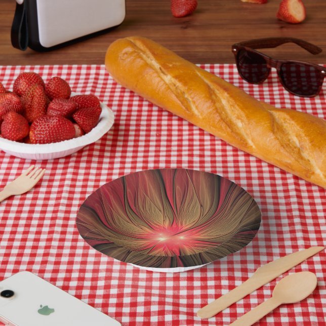 Red fansy fractal flower  paper plate (Picnic)