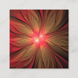 Red fansy fractal flower  square business card