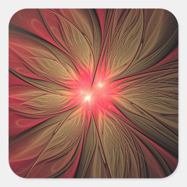 Red fansy fractal flower  square sticker (Front)