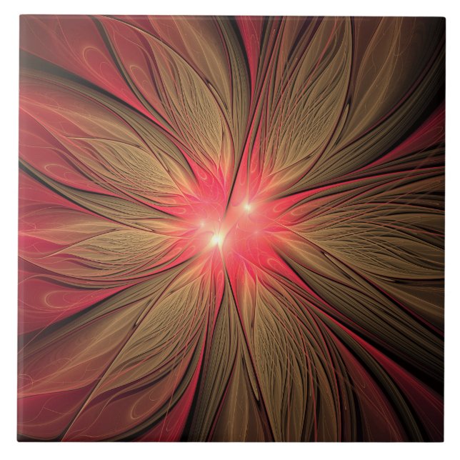 Red fansy fractal flower   tile (Front)