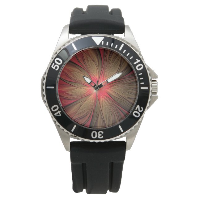 Red fansy fractal flower  watch (Front)