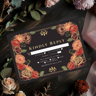 Red Fantasy Enchanted Flower Garden Wedding RSVP Card