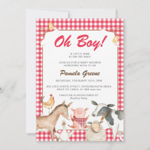 Red Farm Animals Baby Shower Invitation Party