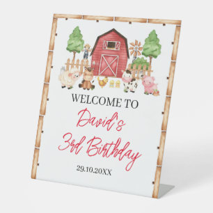 Red Farm Animals Birthday Party Pedestal Sign