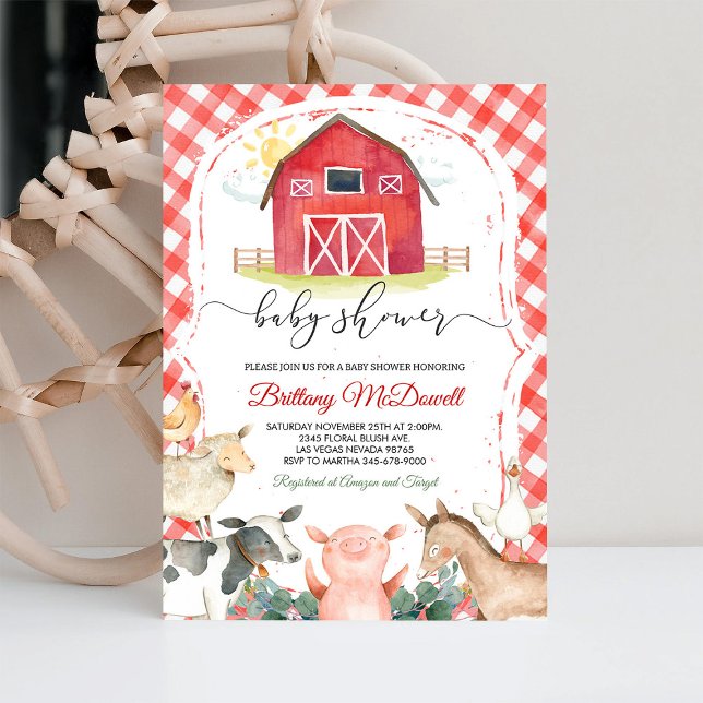 Red Farm Animals Boy Baby shower Invitation (Creator Uploaded)