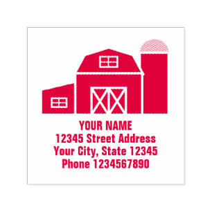 Red farm barn self inking return address stamp