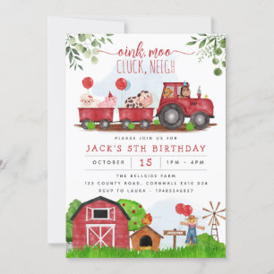 Red Farm Barnyard Animals Birthday Invitation