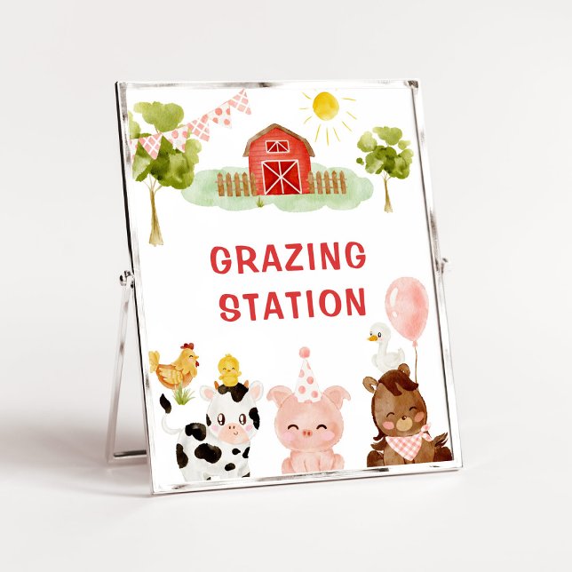 Red farm barnyard grazing station birthday poster (Creator Uploaded)