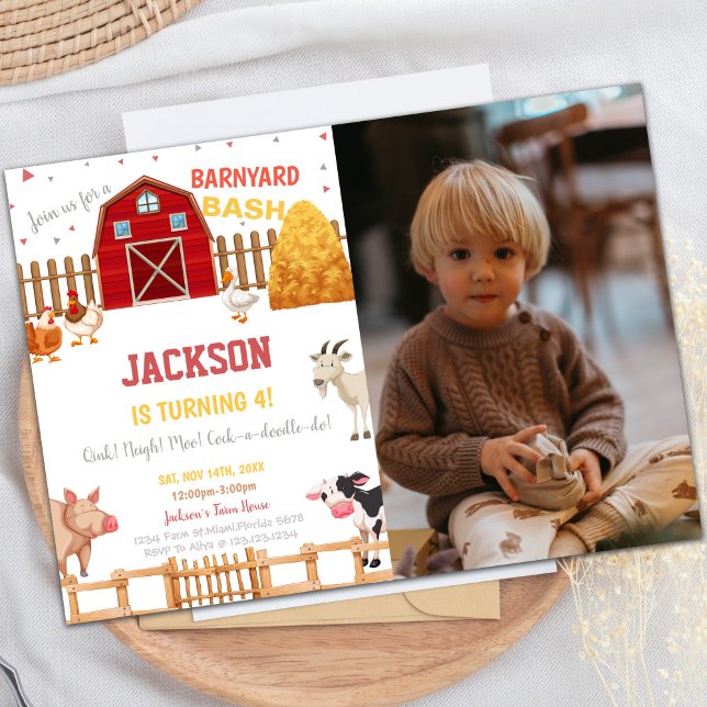 Red Farm Birthday Invitations with photo (Red Farm Birthday Invitations with photo)