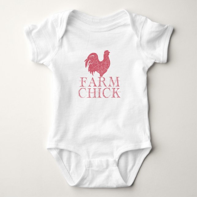 Red Farm Chick with Rooster Baby Bodysuit (Front)