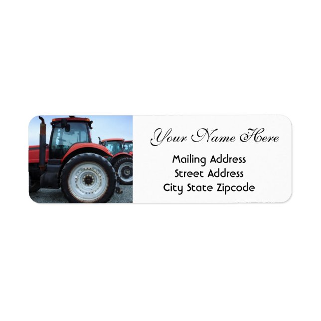 Red Farm Tractor Return Address Label (Front)