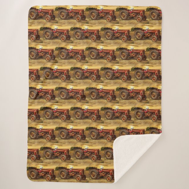 Red Farm Tractor Sherpa Blanket (Front)