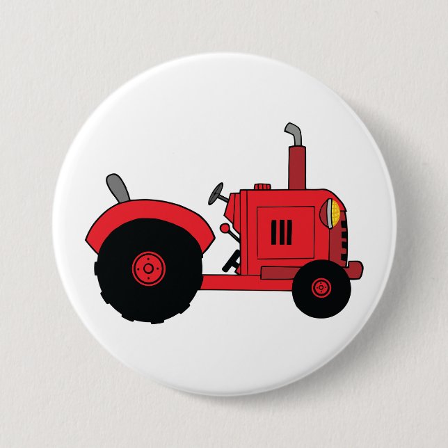 Red Farm Tractor Vehicle 7.5 Cm Round Badge (Front)