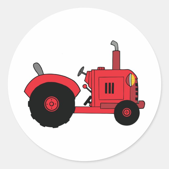 Red Farm Tractor Vehicle Classic Round Sticker (Front)