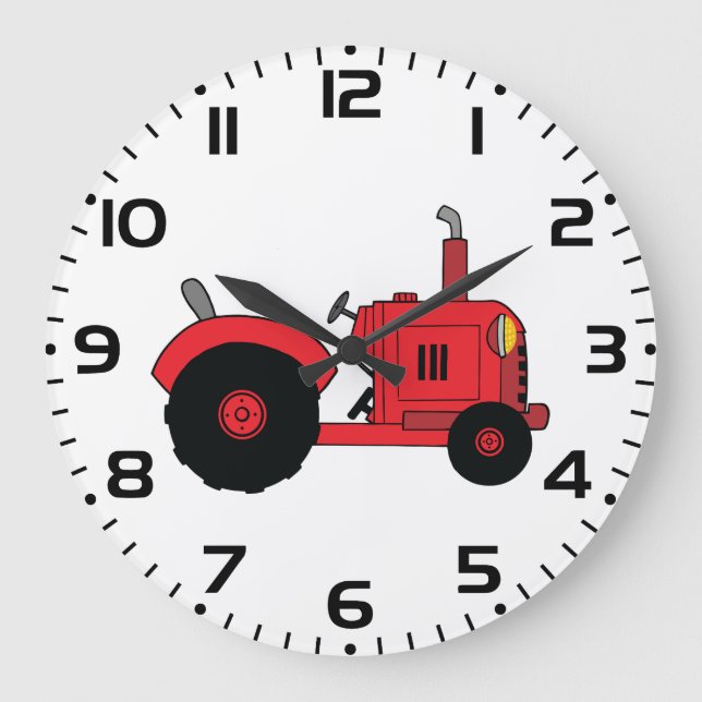 Red Farm Tractor Vehicle Large Clock (Front)