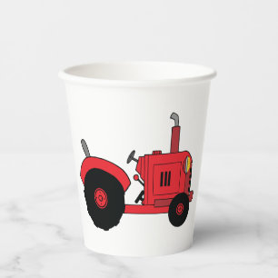 Red Farm Tractor Vehicle Paper Cups