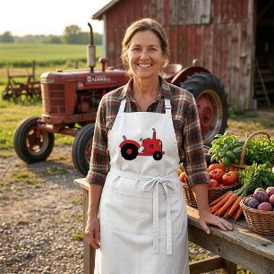 Red Farm Tractor Vehicle Standard Apron