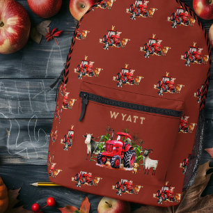 Red Farm Tractors Kids Personalised Backpack