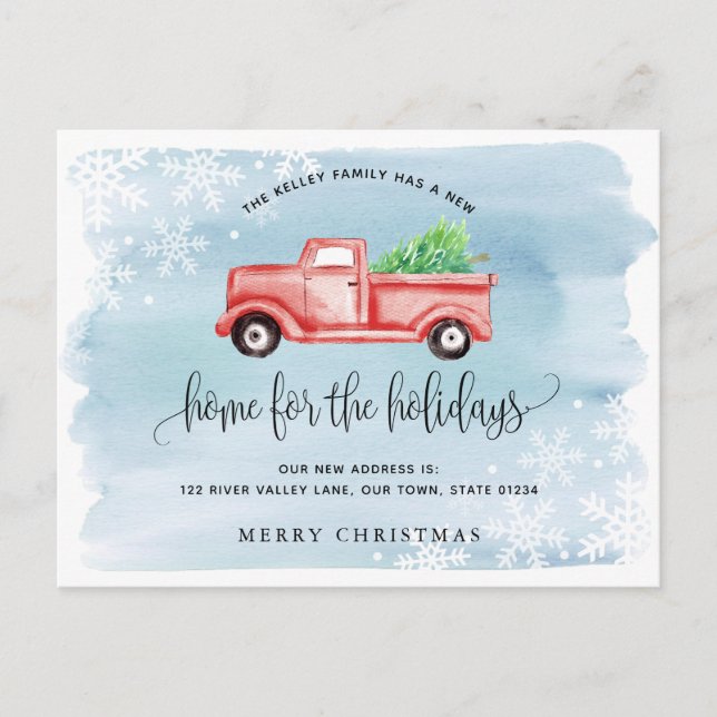 Red Farmhouse Truck Moving Announcement Holiday Postcard (Front)
