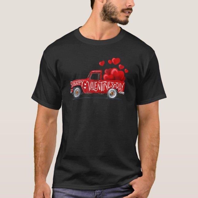 Red Farmhouse Truck Valentines Day Women Girls T-Shirt (Front)