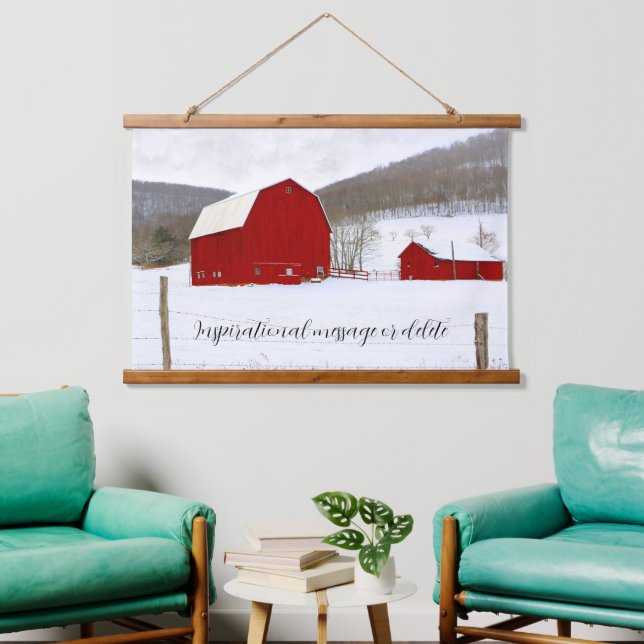 Red Farmyard Barns in Winter Wonderland Hanging Tapestry (Living Room)