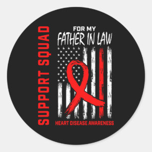 Red Father In Law Heart Disease Awareness Flag Bac Classic Round Sticker