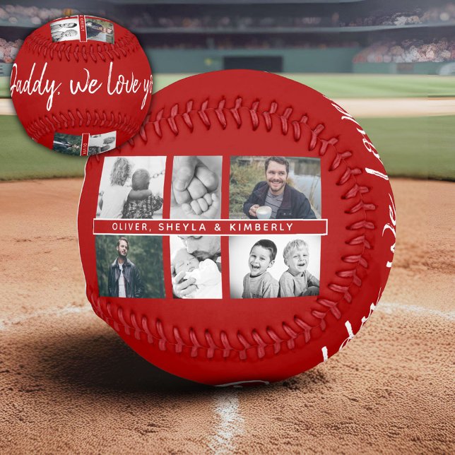 Red Father with Kids and Family Dad 6 Photo Baseball (Creator Uploaded)