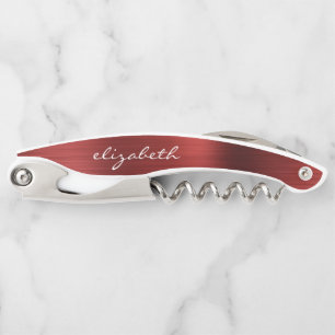 Red Faux Brushed Metal Personalised Script Corkscrew