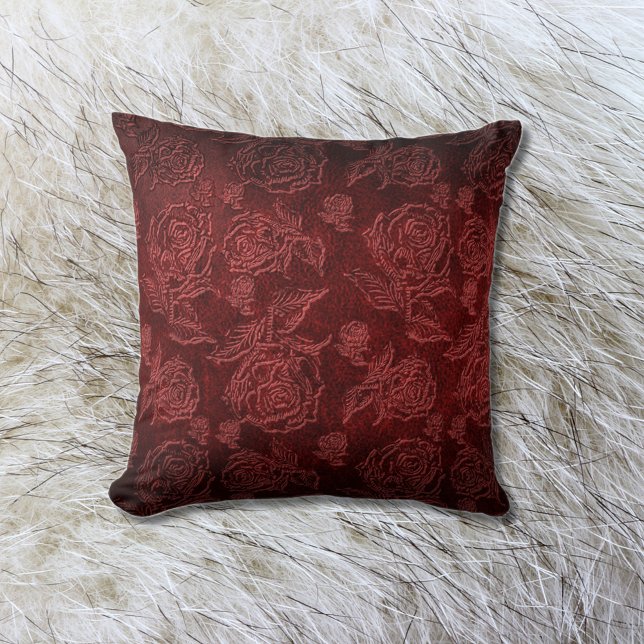 Red Faux Embossed Rose Leather Cushion (Creator Uploaded)