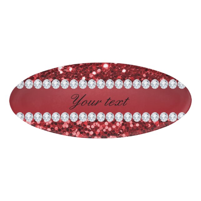 Red Faux Glitter and Diamonds Name Tag (Front)