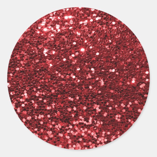 Red Faux Glitter Classic Round Sticker (Front)