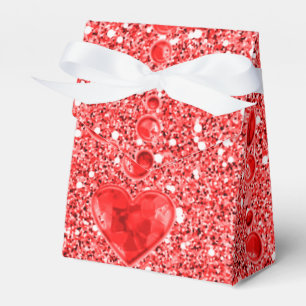 Red Faux Glitter & Heart Droplets Favour Box