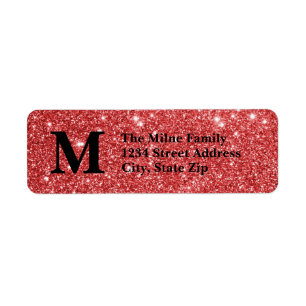 Red Faux Glitter Monogram - Return Address Labels